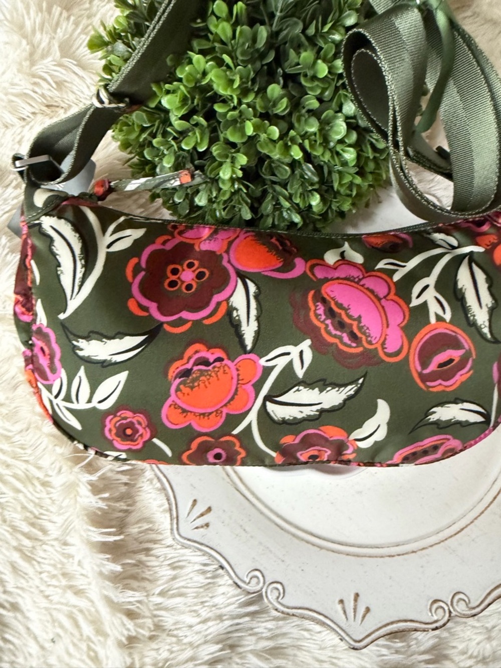 Vera Bradley spring brook sling Olive green Floral Print Crossbody Shoulder Bag - Picture 8 of 9